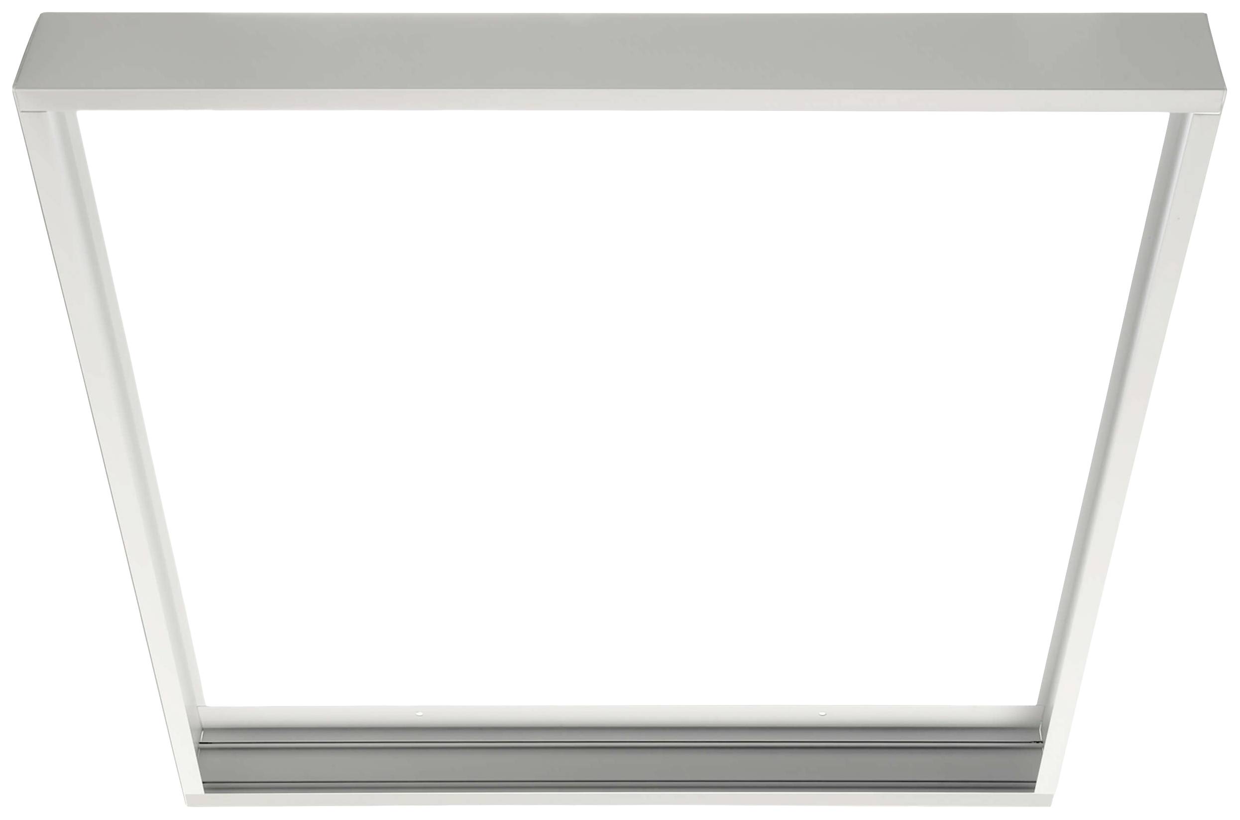 Un écran de panneau LED carré avec un cadre argenté et une surface lumineuse blanche, adapté à l'installation au plafond dans les bureaux et les espaces résidentiels.