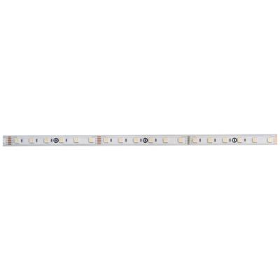 Bande de LED avec des diodes et des résistances disposées uniformément sur un fond blanc.