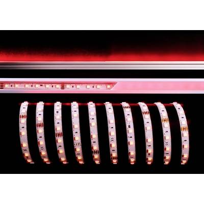 Bandes LED en tons de rouge, réparties uniformément et lumineuses. Elles sont disposées côte à côte sur un fond noir.
