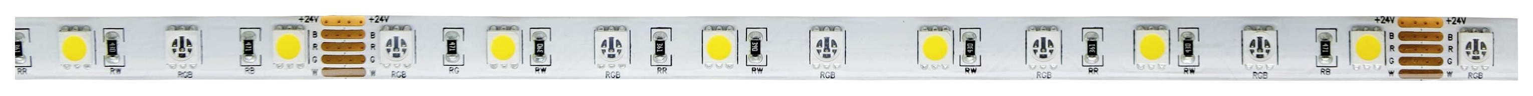 Une longue bande LED avec des LEDs jaunes régulièrement réparties sur un fond blanc, adaptée pour des applications d'éclairage.