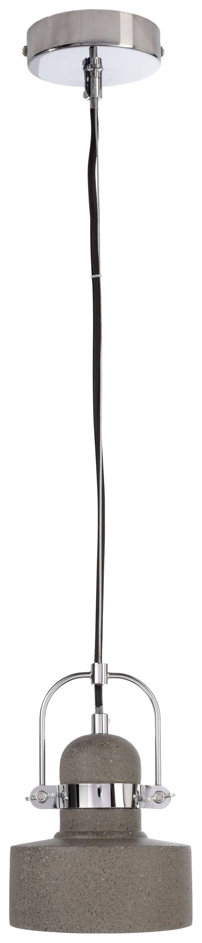 Une lampe suspendue moderne avec un abat-jour simple en métal gris et un long câble. Adaptée aux espaces de vie ou de travail.