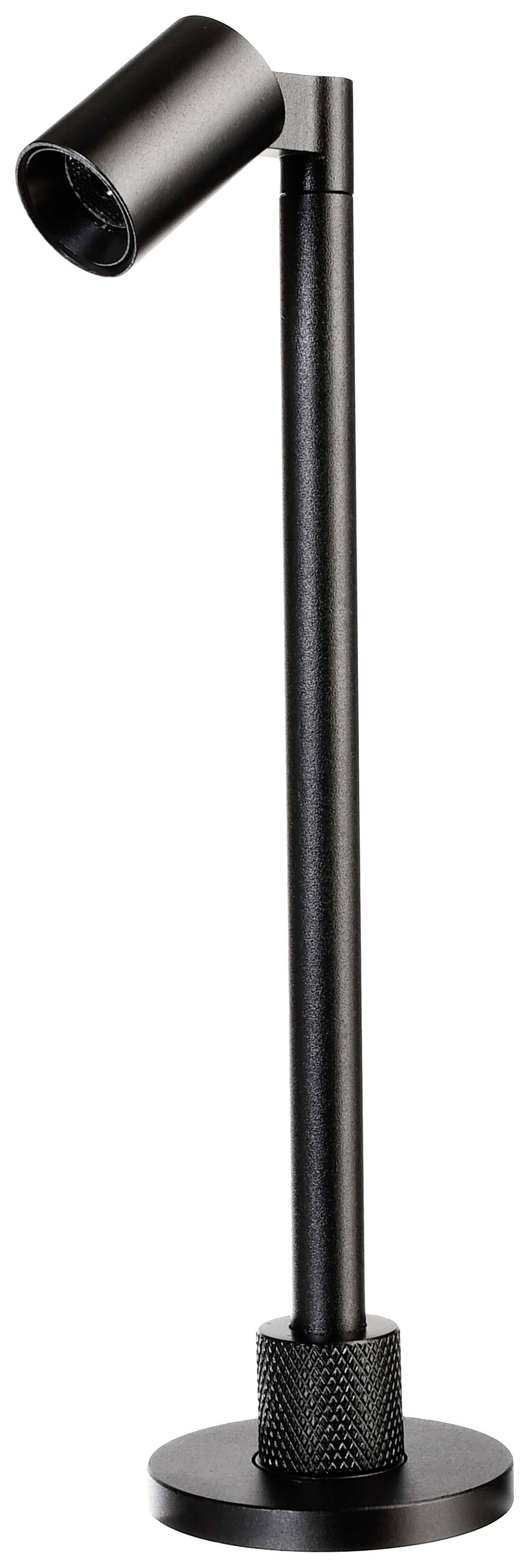 Lampadaire noir moderne au design élancé et à tête ajustable. Idéal pour un éclairage ciblé.