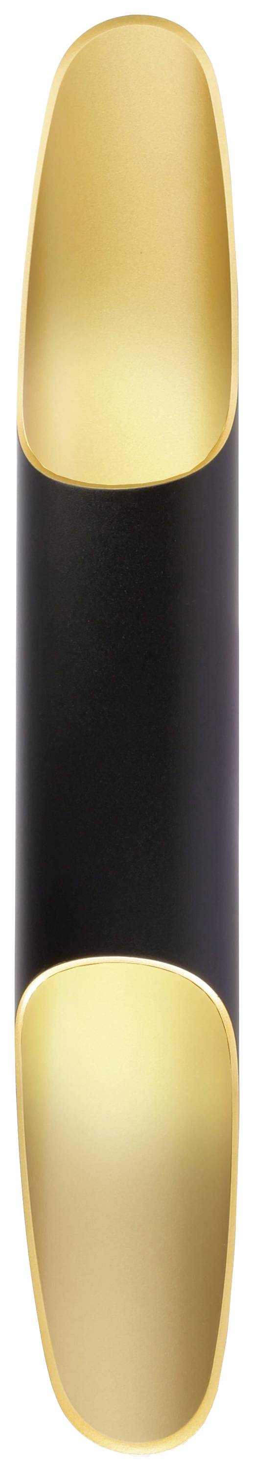 Objet cylindrique noir et or, semblable à un bijou ou à un accessoire de luxe, scintillant à la lumière.