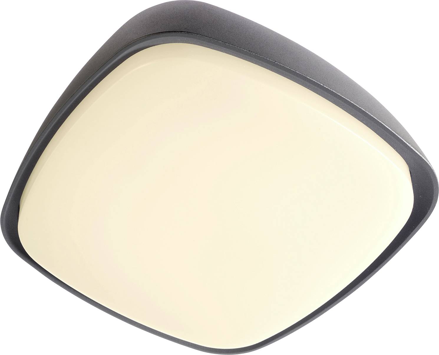 Une lampe de plafond carrée aux coins arrondis, émettant une lumière blanche chaude. Idéale pour les espaces de vie ou les bureaux.
