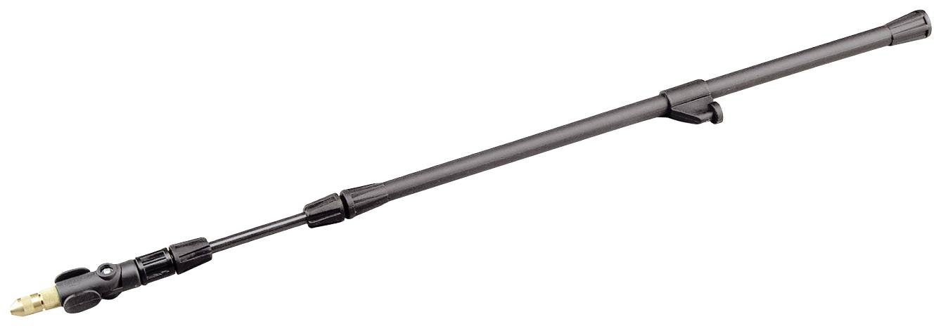 Tige de rallonge noire à angle ajustable, dotée d'une connexion dorée à une extrémité, adaptée aux pulvérisateurs.