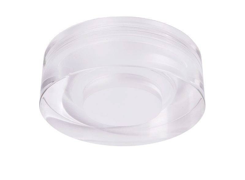Une plaque en acrylique transparente aux bords arrondis, sur un fond blanc.