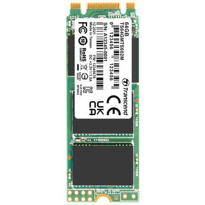 Carte SSD, 64 Go, fabriquée par Transcend. Présente des inscriptions techniques telles que le numéro de série et l'emplacement des puces de mémoire.