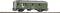 Un wagon de marchandises vert pour train miniature, à quatre roues, posé sur un tronçon de rail. Le wagon porte le logo de la Deutsche Bundespost.