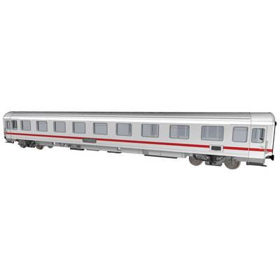 Illustration d'une voiture de train moderne en argent avec une bande rouge. La voiture possède plusieurs fenêtres et est conçue pour le transport de passagers.