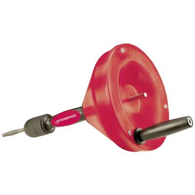 Une spirale de nettoyage rouge pour débouchage avec poignée et manivelle, utilisée pour nettoyer les canalisations et éliminer les obstructions.
