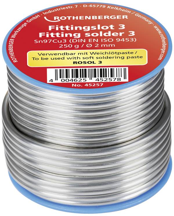 Rothenberger 45255 Étain à souder bobine Sn97Cu3 250 g 3 mm