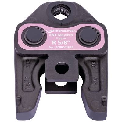 Pince à sertir noire avec autocollant rose, portant les inscriptions 'ROTHENBERGER' et 'R 5/8"'. Outil pour travaux de chauffage et de plomberie.