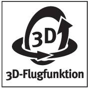 'Logo avec l'inscription "Fonction de vol 3D", entouré de flèches circulaires. Design blanc sur fond noir.'