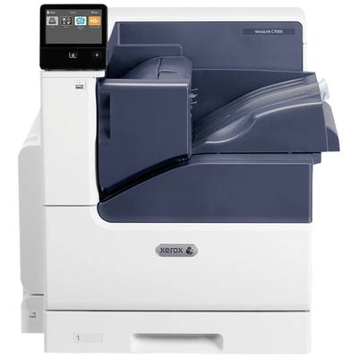 Une imprimante de marque Xerox, modèle VersaLink C7000, de couleur blanc et bleu. Adaptée aux bureaux, avec un panneau de commande multifonctionnel.