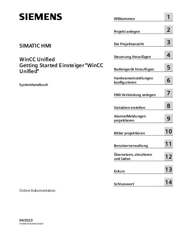 'Manuel IHM Siemens Simatic' Chapitres et numéros de pages listés de manière claire, commençant par 'Bienvenue' et se terminant par 'Mot de la fin'.