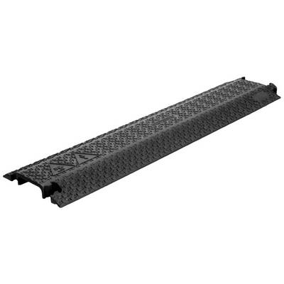 Goulotte de câbles en plastique noir avec surface antidérapante, adaptée à la protection des câbles dans les zones à forte circulation.