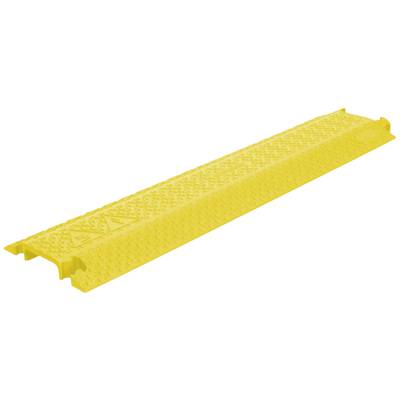 Passerelle de câbles jaune en matériau robuste, avec surface antidérapante et fonction de protection des câbles. Idéale pour les événements ou les chantiers.