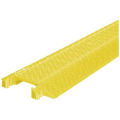 Passerelle de câbles jaune avec surface structurée pour une meilleure adhérence. Adaptée à la protection des câbles et à la prévention des risques de trébuchement.