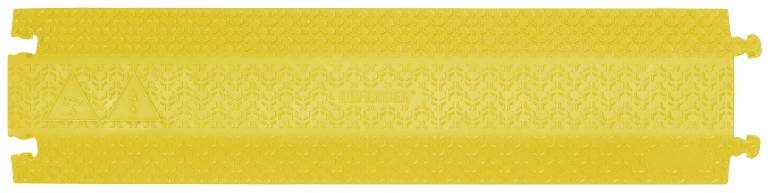 Structure jaune rectangulaire avec surface antidérapante et bords striés, probablement utilisée comme revêtement de sol de sécurité ou panneau d'avertissement.