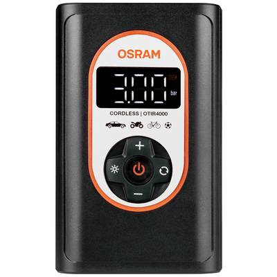 Mesureur de pression des pneus numérique portable OSRAM. Affiche '3,00 bar'. Adapté à la voiture, la moto, le vélo, le ballon.