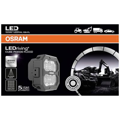 'OSRAM LEDriving CUBE PX4500 FLOOD' Lampe de travail, 4500 lumens, adaptée aux applications de machines lourdes, garantie de 5 ans.