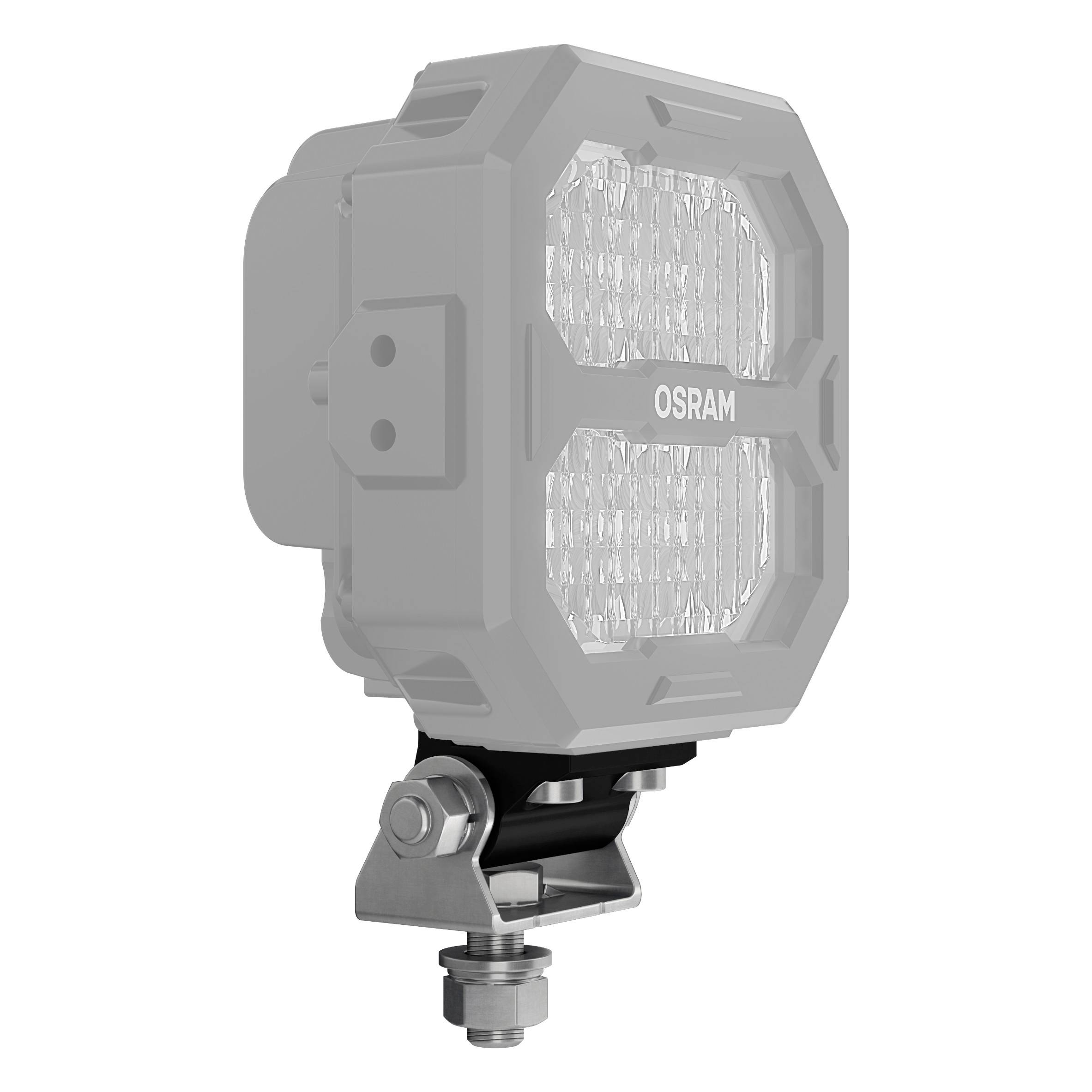Module d'éclairage LED avec boîtier carré et lentille à grille. Élément de fixation en bas. Marqué 'Osram'.