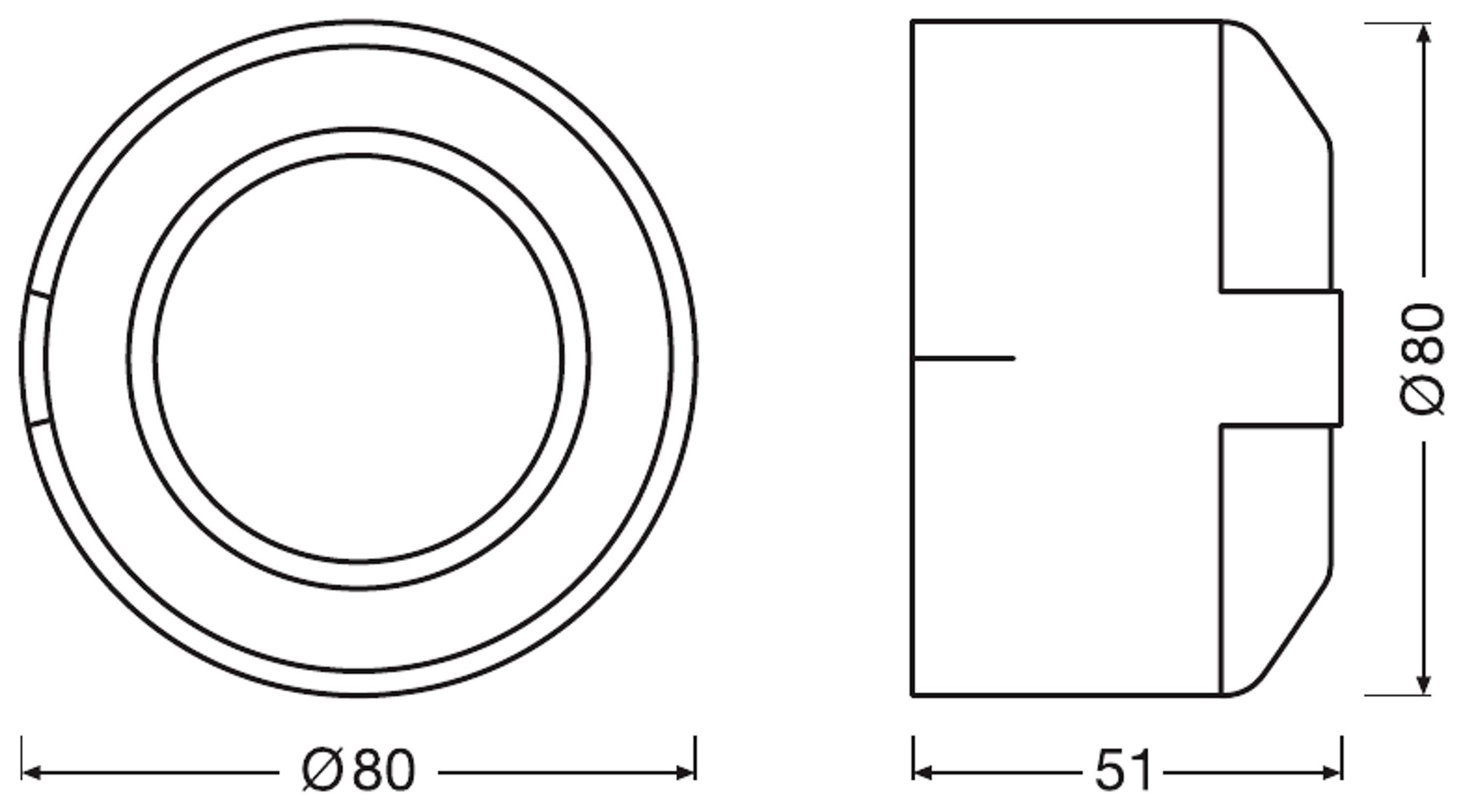 Dessin technique d'un composant cylindrique de 80 mm de diamètre et de 51 mm de profondeur. Deux vues : vue de dessus et vue latérale.