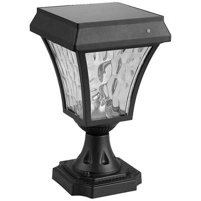 Lanterne solaire noire au design de verre ondulé, de forme carrée, idéale pour l'éclairage de jardin et les solutions économes en énergie.