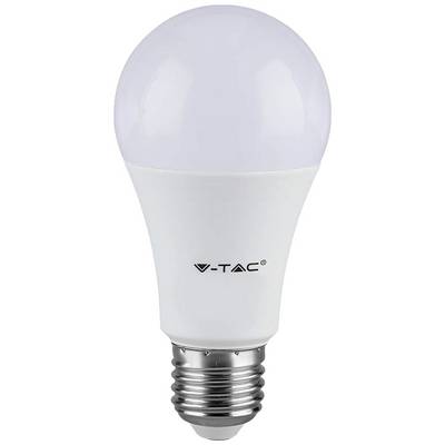 Ampoule LED de forme goutte avec boîtier blanc et culot à vis argenté ; inscription 'V-TAC'.