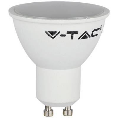 Une ampoule LED blanche avec douille GU10, adaptée aux spots ou aux luminaires encastrés.