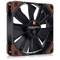 'Ventilateur d'ordinateur noir et marron de Noctua de la série industrialPPC. Présente le modèle NF-F12 avec ses détails techniques.'