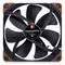 Ventilateur d'ordinateur noir avec cinq pales incurvées dans un boîtier carré, marqué 'industrialPPC' avec des spécifications techniques.