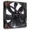 Un ventilateur d'ordinateur noir avec des coins marron, de marque 'Noctua industrialPPC', adapté pour un refroidissement haute performance.