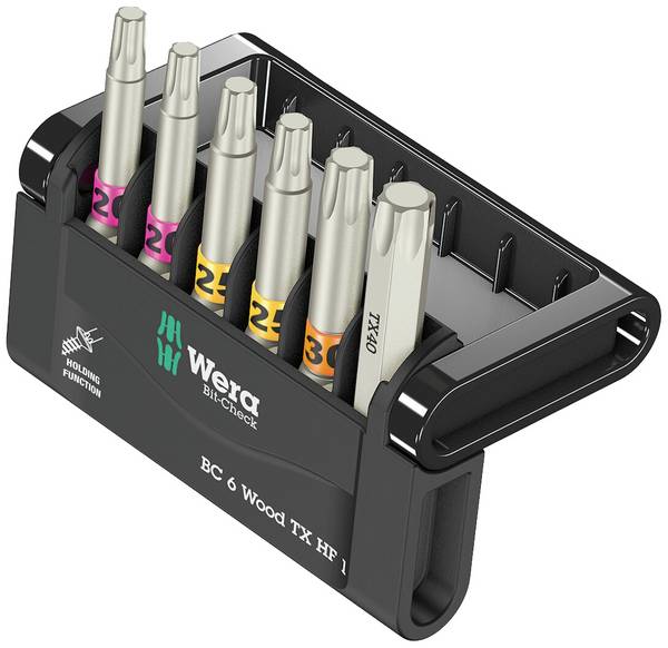 <br>  Wera<br>  05056470001<br>  Bit-Check 6 Wood TX HF 1<br>  Embout Torx<br>  Propulseur: 1/4" (6.3 mm)<br>  Sortie: TORX<br>  <br>  50 mm<br>