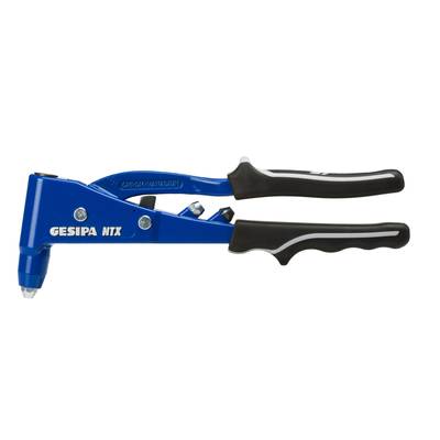 Pince à riveter manuelle avec poignée bleue, modèle 'GESIPA NTX', pour assembler des matériaux par rivetage.