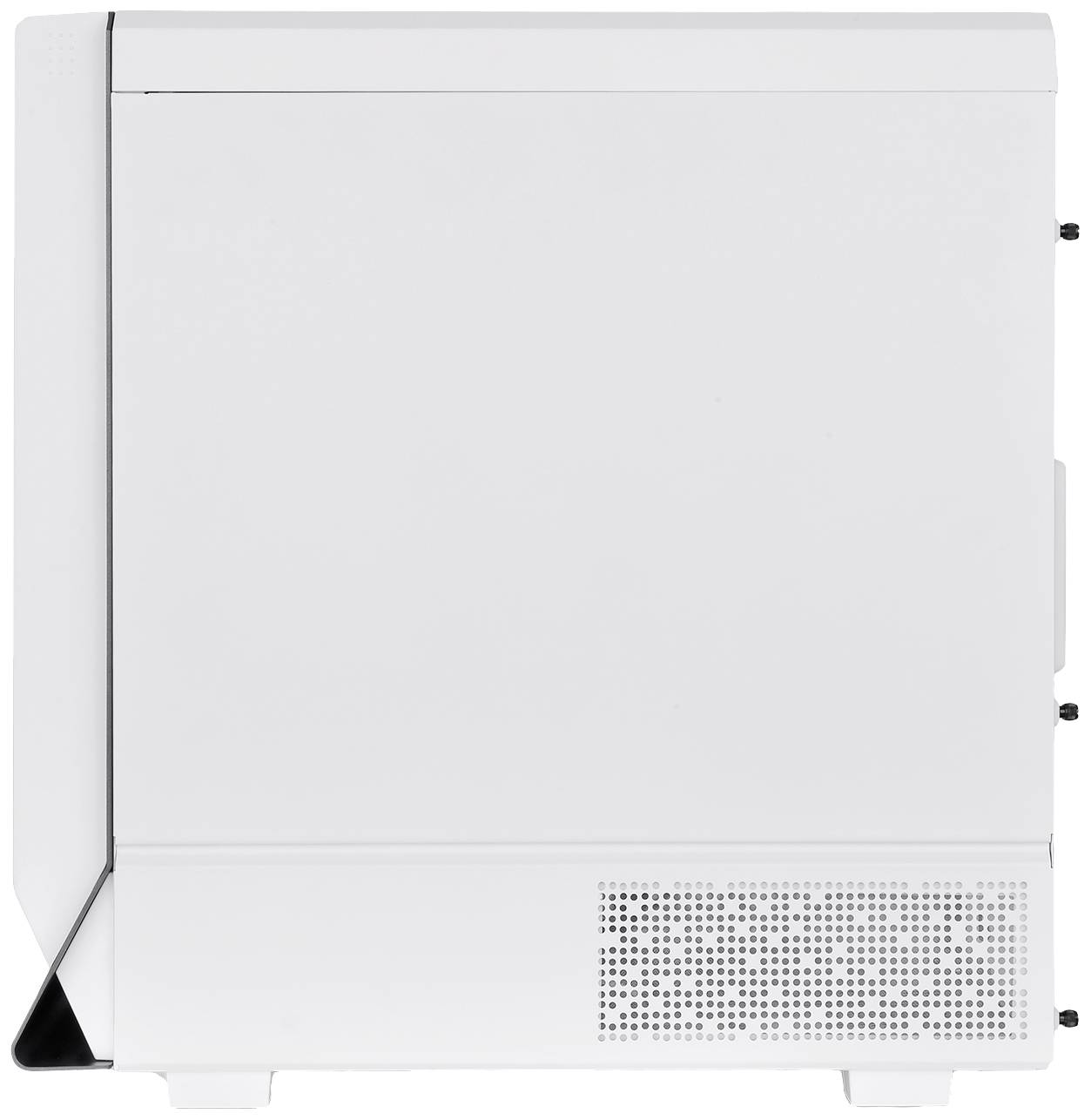 Un dispositif blanc rectangulaire avec des fentes de ventilation en bas à droite. Probablement le boîtier d'un appareil technique ou d'une imprimante.