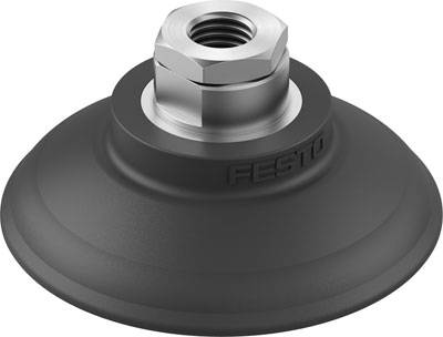 Ventouse noire avec filetage à vis argenté, portant le marquage 'Festo', sur fond blanc.