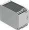 Alimentation électrique industrielle avec boîtier en grille, forme rectangulaire, couleur grise, plusieurs bornes de connexion, adaptée au montage sur rail DIN.