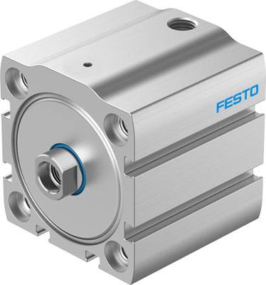 'Vérin pneumatique FESTO de couleur argentée avec joint bleu et vis au centre, adapté aux applications industrielles.'