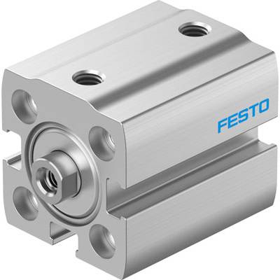 Un vérin pneumatique compact en métal avec le logo 'Festo' sur le côté, adapté aux systèmes d'automatisation.