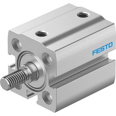 Cylindre pneumatique métallique avec tige filetée et trous de fixation, logo 'Festo' visible, souvent utilisé dans des applications industrielles.