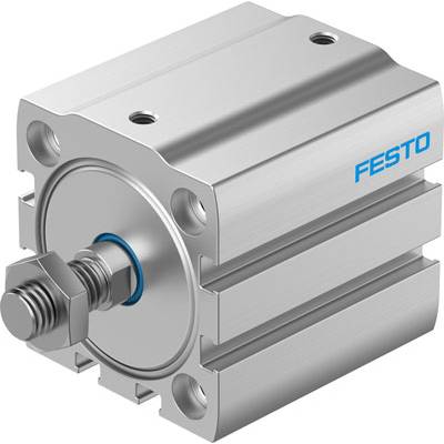 Un vérin pneumatique carré de Festo, en métal, avec plusieurs points de fixation par vis.