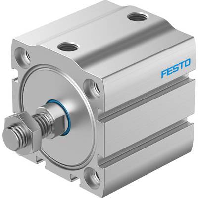 Un cylindre pneumatique rectangulaire argenté avec une face avant montrant des connexions à vis. Le logo 'FESTO' est visible en haut.