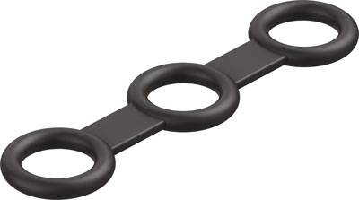 Verrou de tension en silicone noir avec trois anneaux ronds, reliés par une barre plate.