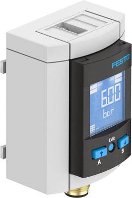 Régulateur de pression électronique avec affichage numérique indiquant '600 bar'. Deux touches situées sous l'écran permettent les réglages. Boîtier disponible en blanc et noir.