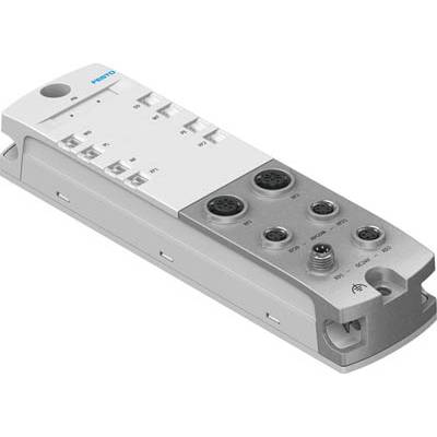 Un appareil rectangulaire gris avec plusieurs ports sur sa face supérieure. Sur la gauche, des voyants LED et des étiquettes sont visibles.