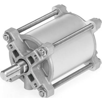 Un piston cylindrique en métal avec des vis et des boulons. Il sert aux mouvements mécaniques ou à la poussée dans les machines.