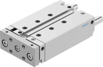 Un vérin pneumatique avec un boîtier rectangulaire et plusieurs trous de fixation.