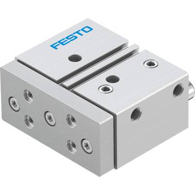Cylindre compact pneumatique métallique avec plusieurs trous de vis, portant l'inscription 'FESTO' sur le dessus.