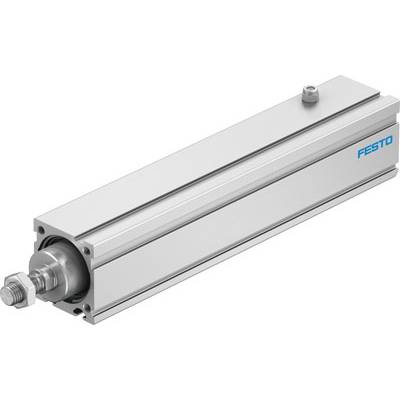 Un vérin pneumatique argenté de Festo au profil carré. Il est utilisé dans les systèmes automatisés pour le contrôle de mouvement.
